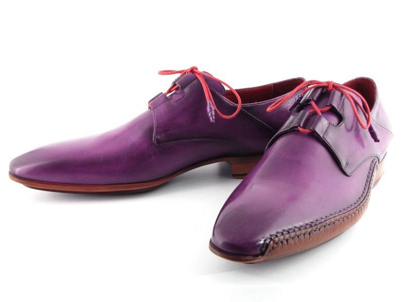 Paul Parkman Men's Ghillie Lacing Side Handsewn Dress Shoes - Purple Leather Upper and Leather Sole (ID022 - RP)