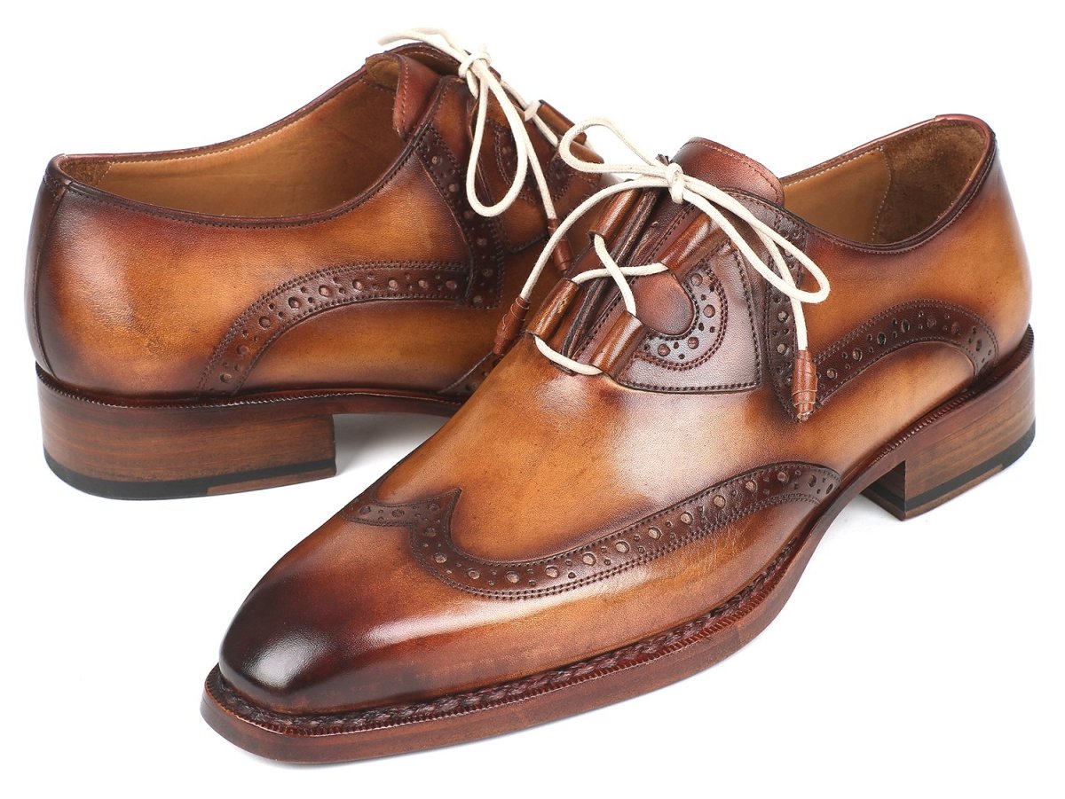 Paul Parkman Men's Ghillie Lacing Wingtip Brogues in Brown and Camel