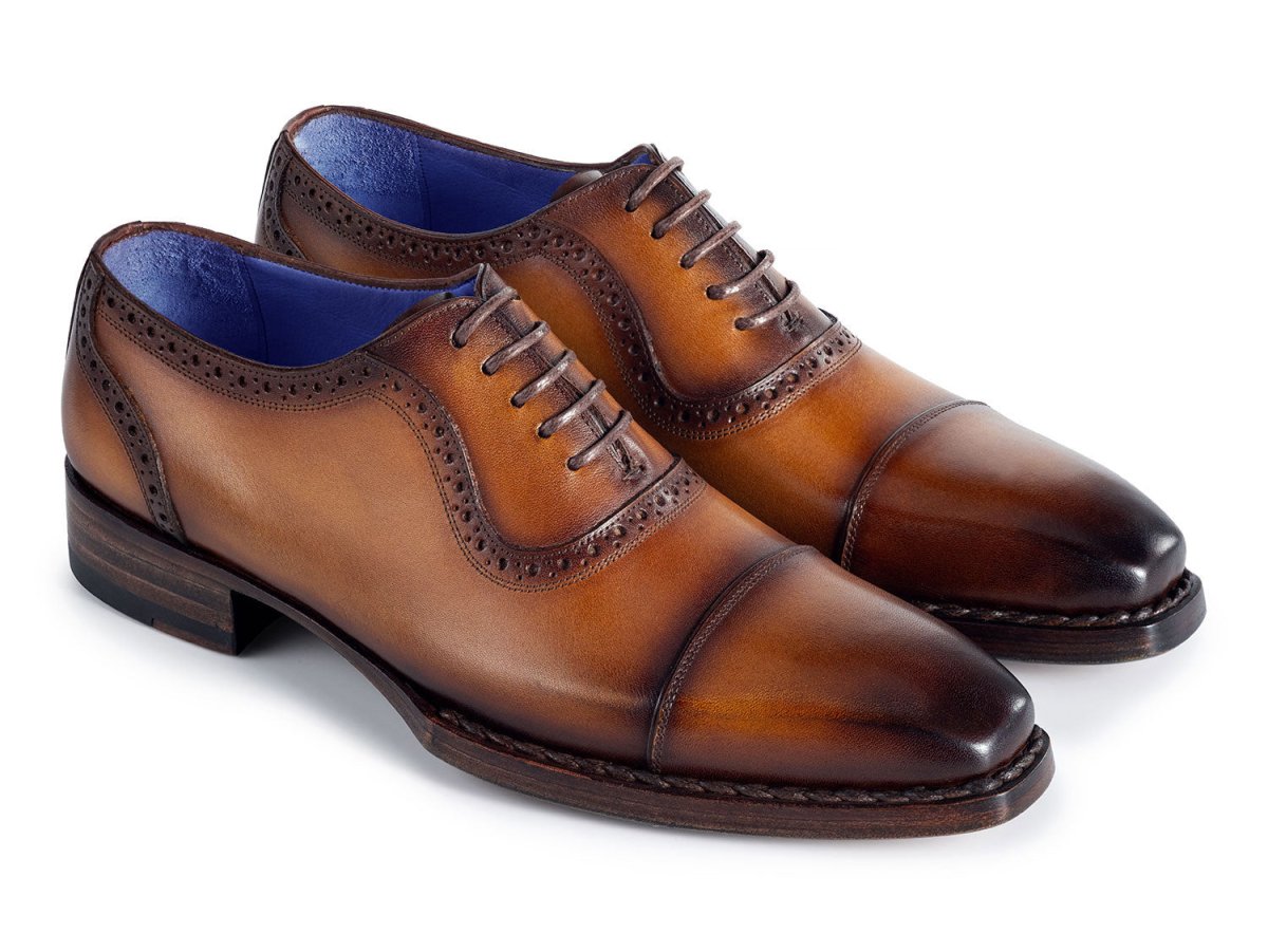 Paul Parkman Men's Goodyear Welted Cap Toe Oxfords Camel Burnished (ID9482 CTN)
