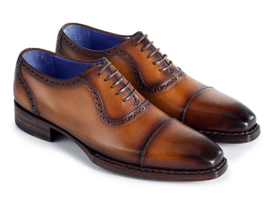Paul Parkman Men's Goodyear Welted Cap Toe Oxfords Camel Burnished (ID9482 CTN)