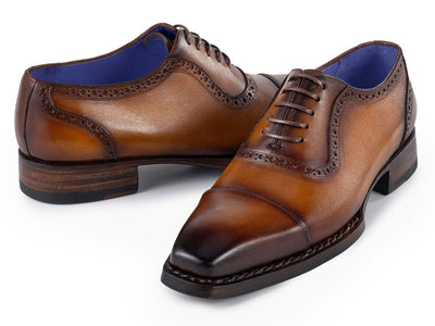 Paul Parkman Men's Goodyear Welted Cap Toe Oxfords Camel Burnished (ID9482 CTN)