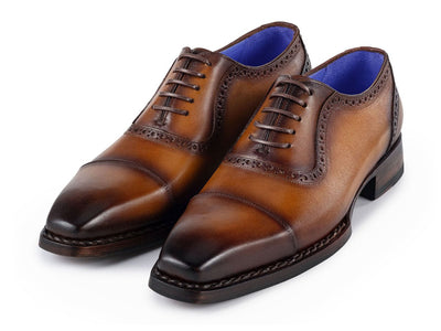 Paul Parkman Men's Goodyear Welted Cap Toe Oxfords Camel Burnished (ID9482 CTN)