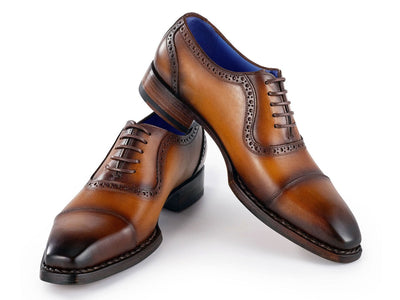 Paul Parkman Men's Goodyear Welted Cap Toe Oxfords Camel Burnished (ID9482 CTN)