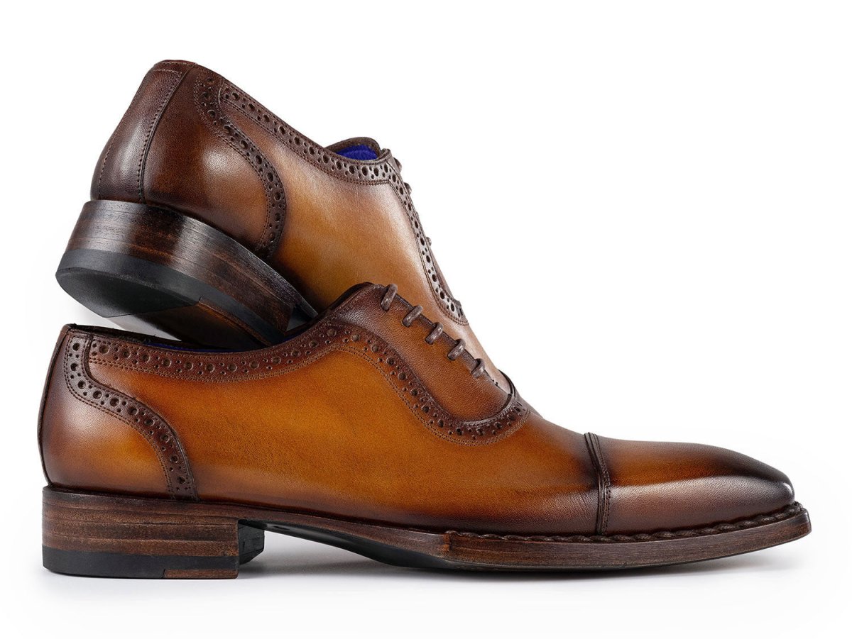 Paul Parkman Men's Goodyear Welted Cap Toe Oxfords Camel Burnished (ID9482 CTN)