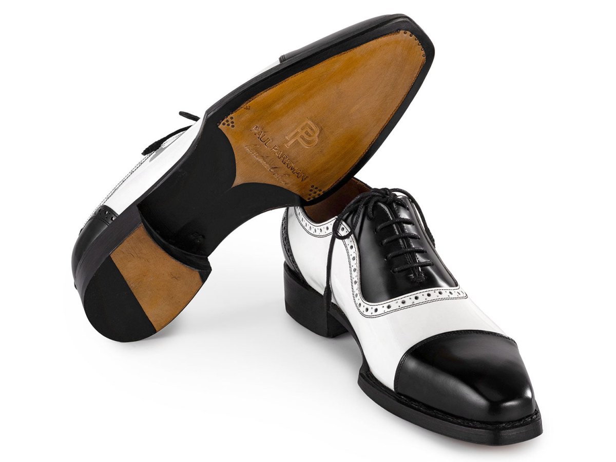 Paul Parkman Men's Goodyear Welted Cap Toe Oxfords in Black and White