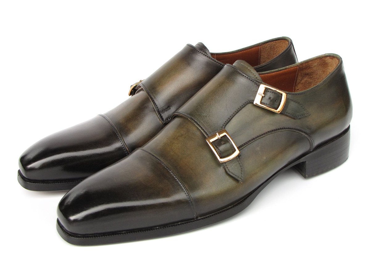 Paul Parkman Men's Goodyear Welted Double Monkstrap Shoes Green (ID9468 GRN)
