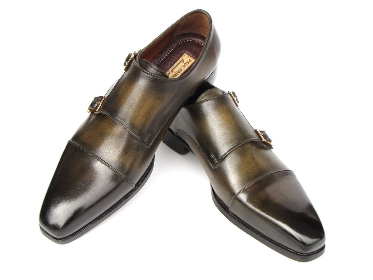 Paul Parkman Men's Goodyear Welted Double Monkstrap Shoes Green (ID9468 GRN)