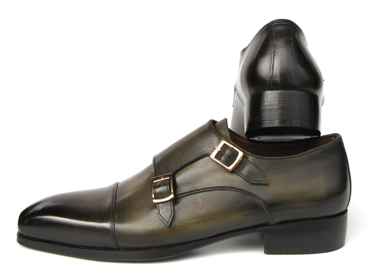 Paul Parkman Men's Goodyear Welted Double Monkstrap Shoes Green (ID9468 GRN)
