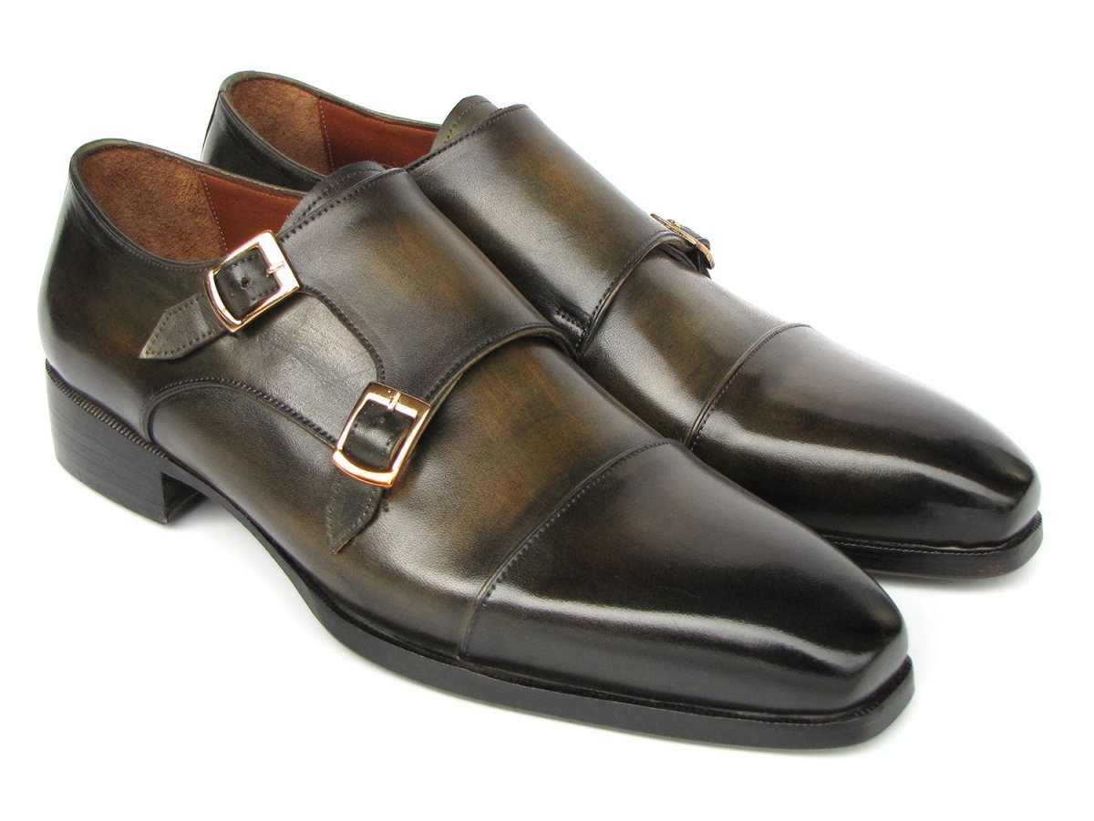 Paul Parkman Men's Goodyear Welted Double Monkstrap Shoes Green (ID9468 GRN)