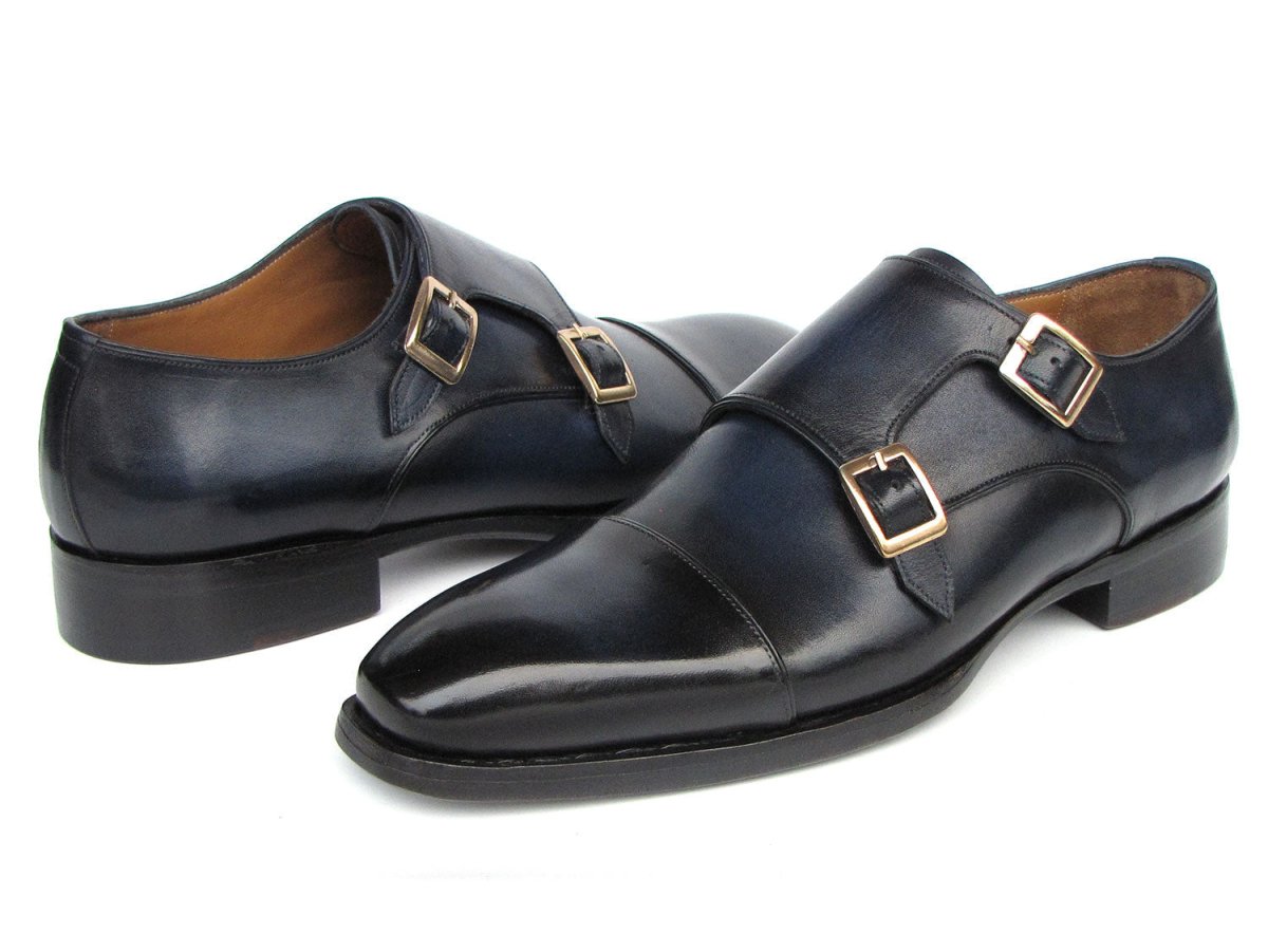 Paul Parkman Men's Goodyear Welted Double Monkstrap Shoes Navy (ID9468 NVY)