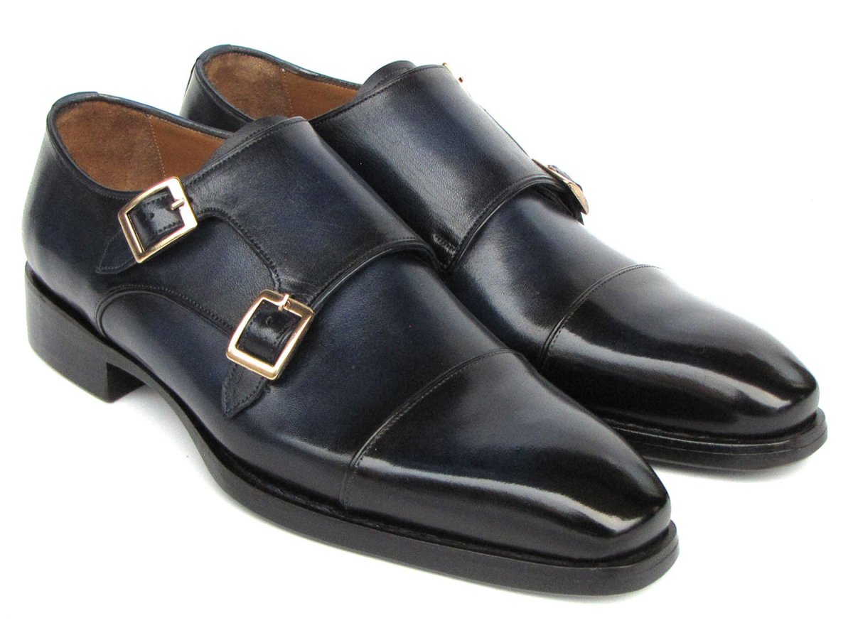 Paul Parkman Men's Goodyear Welted Double Monkstrap Shoes Navy (ID9468 NVY)