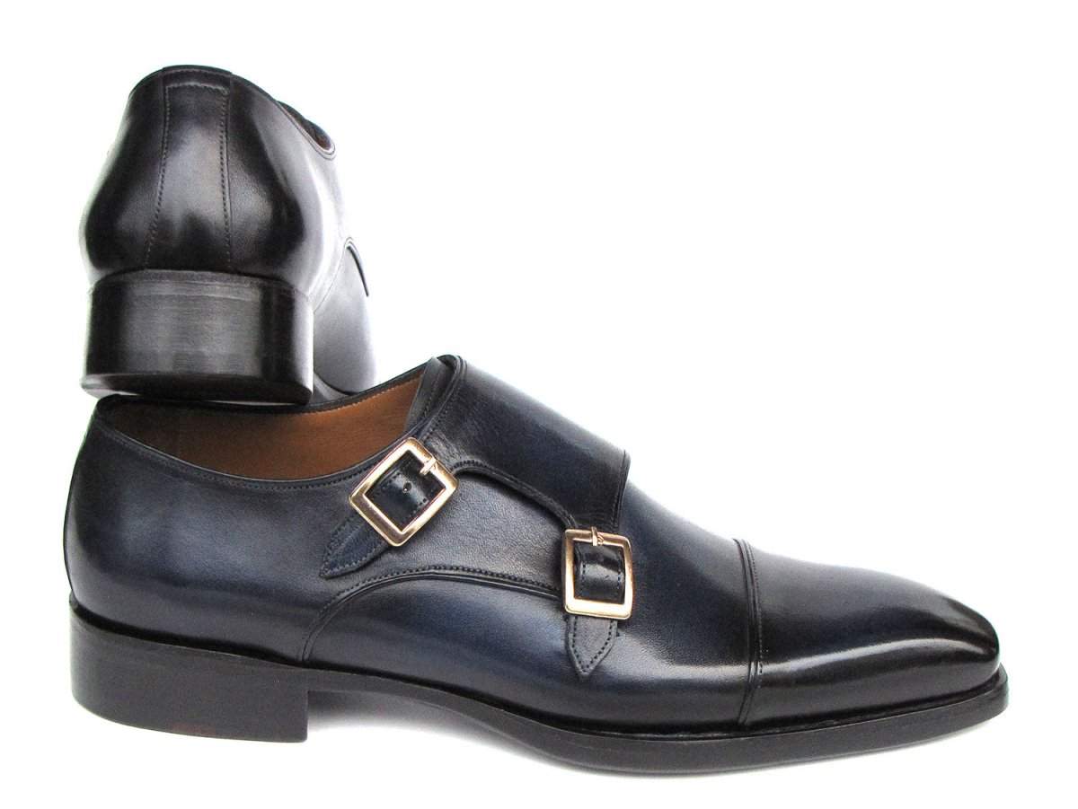 Paul Parkman Men's Goodyear Welted Double Monkstrap Shoes Navy (ID9468 NVY)