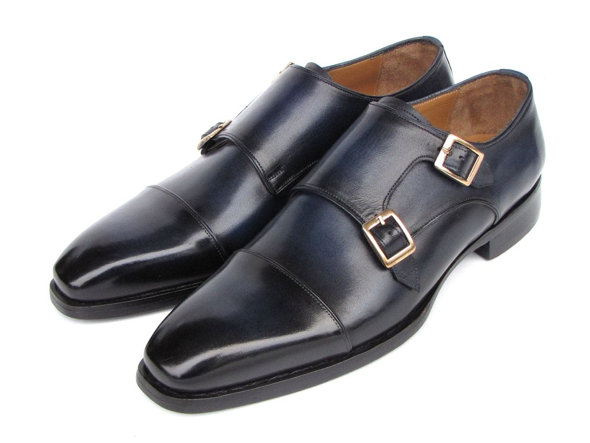 Paul Parkman Men's Goodyear Welted Double Monkstrap Shoes Navy (ID9468 NVY)