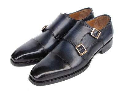 Paul Parkman Men's Goodyear Welted Double Monkstrap Shoes Navy (ID9468 NVY)