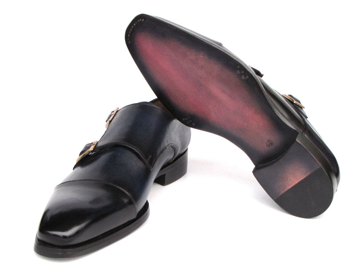 Paul Parkman Men's Goodyear Welted Double Monkstrap Shoes Navy (ID9468 NVY)