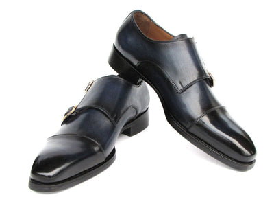 Paul Parkman Men's Goodyear Welted Double Monkstrap Shoes Navy (ID9468 NVY)
