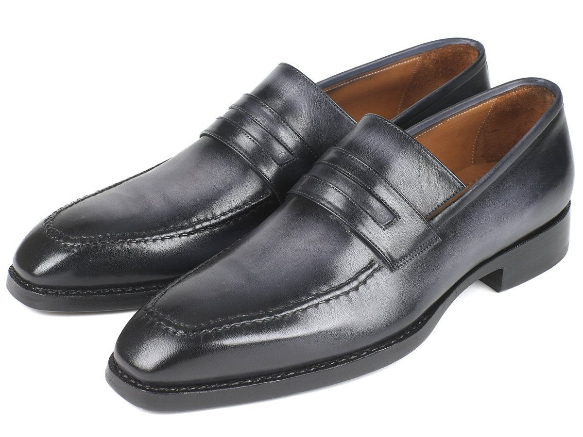 Paul Parkman Men's Goodyear Welted Loafers in Gray Burnished