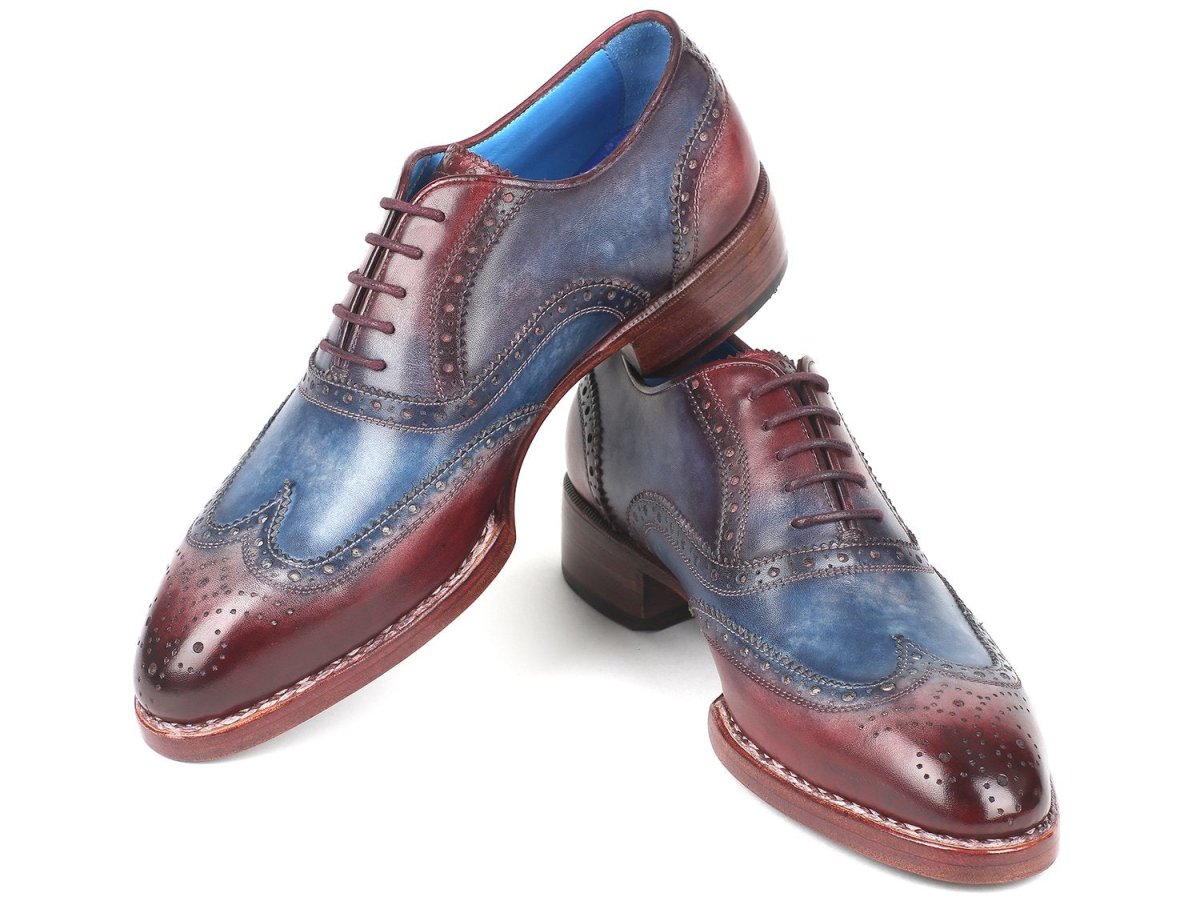 Paul Parkman Men's Goodyear Welted Wingtip Oxfords in Blue and Bordeaux
