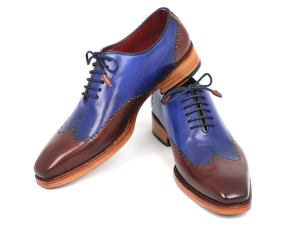 Paul Parkman Men's Goodyear Welted Wingtip Oxfords in Blue and Brown