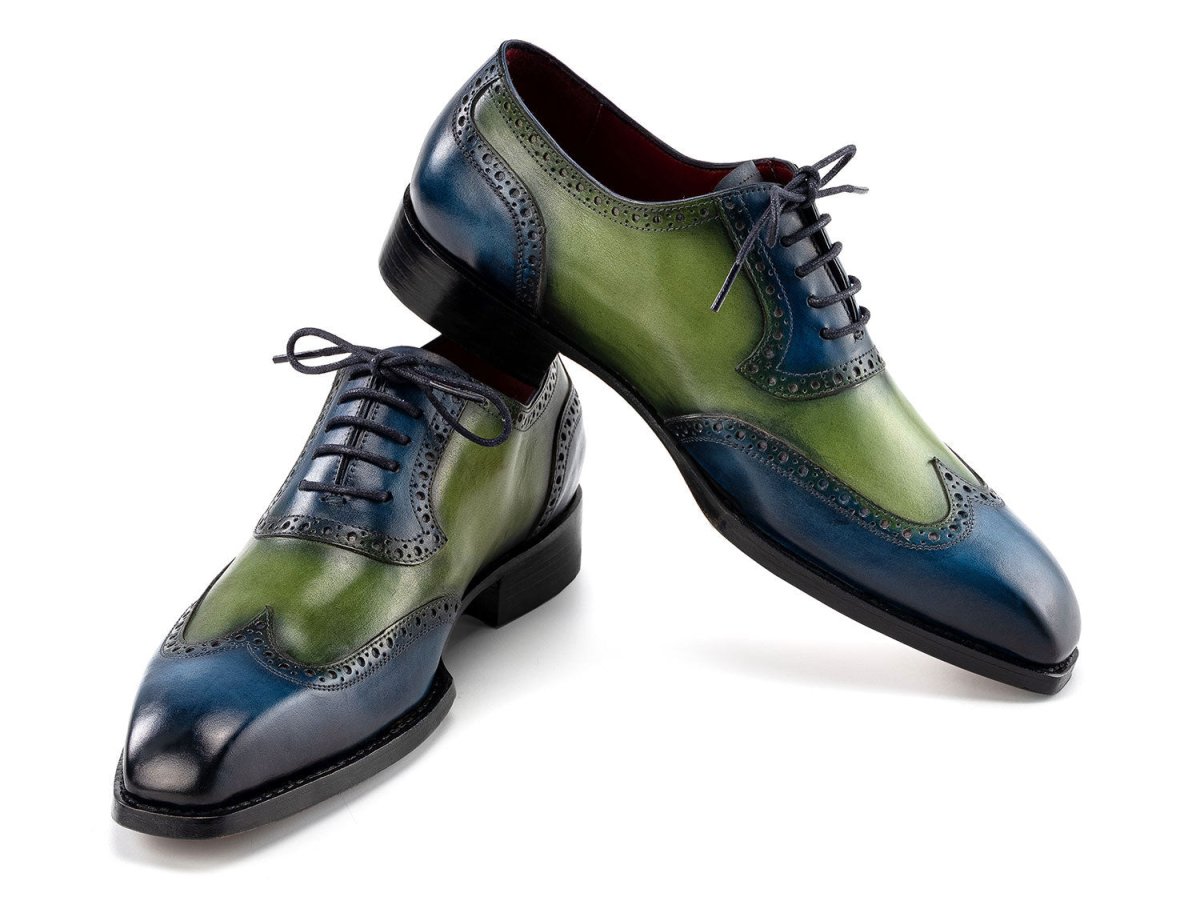 Paul Parkman Men's Goodyear Welted Wingtip Oxfords in Blue and Green