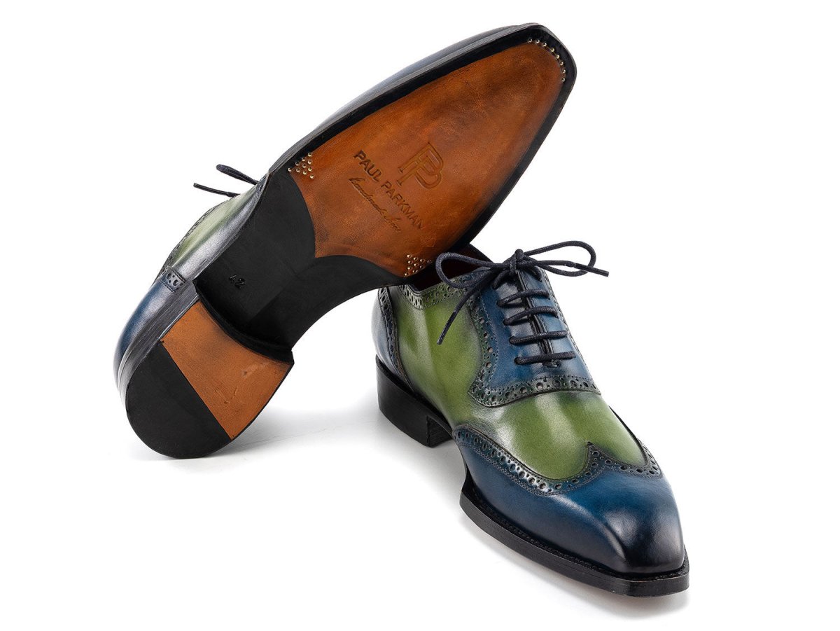 Paul Parkman Men's Goodyear Welted Wingtip Oxfords in Blue and Green