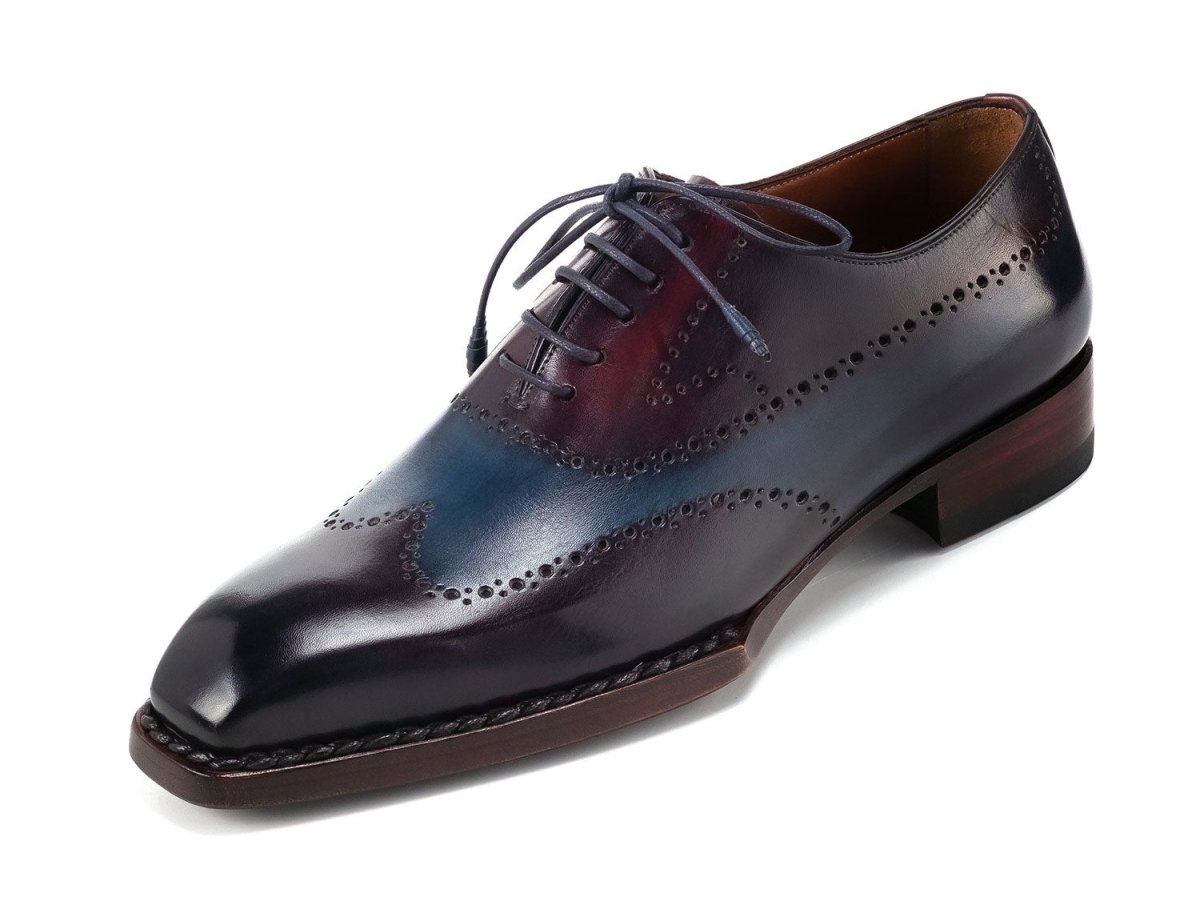 Paul Parkman Men's Goodyear Welted Wingtip Oxfords in Bordeaux and Blue