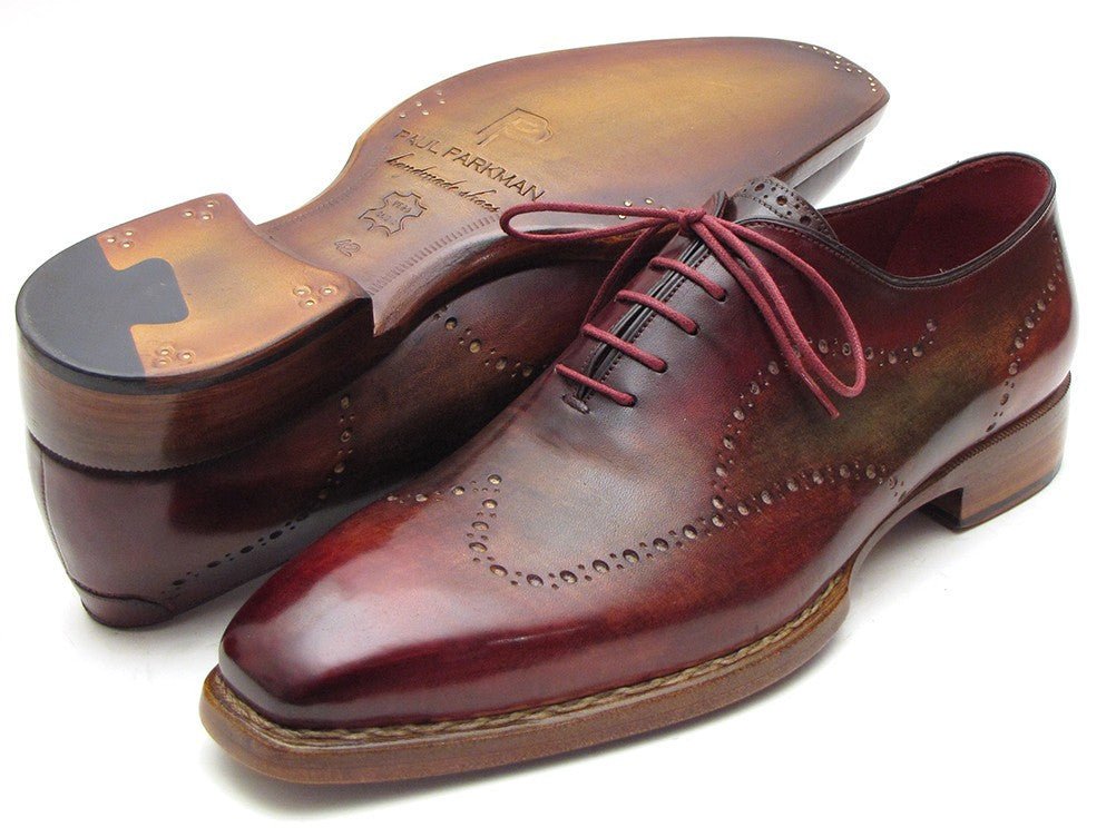 Paul Parkman Men's Goodyear Welted Wingtip Oxfords in Bordeaux and Camel