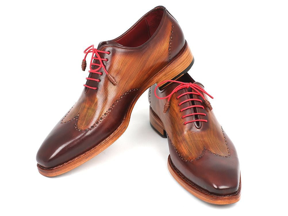Paul Parkman Men's Goodyear Welted Wingtip Oxfords in Brown and Camel