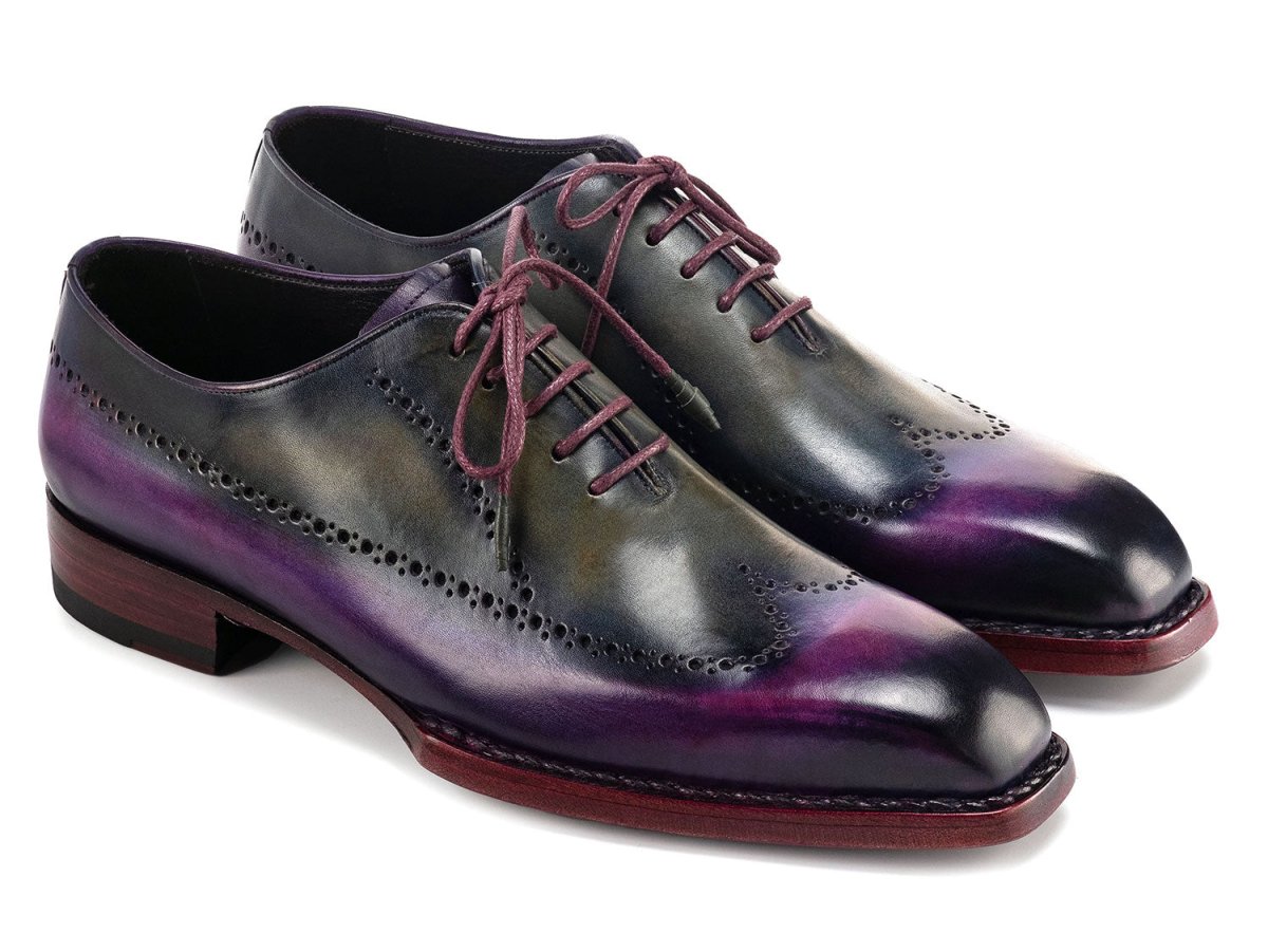 Paul Parkman Men's Goodyear Welted Wingtip Oxfords in Purple and Grey