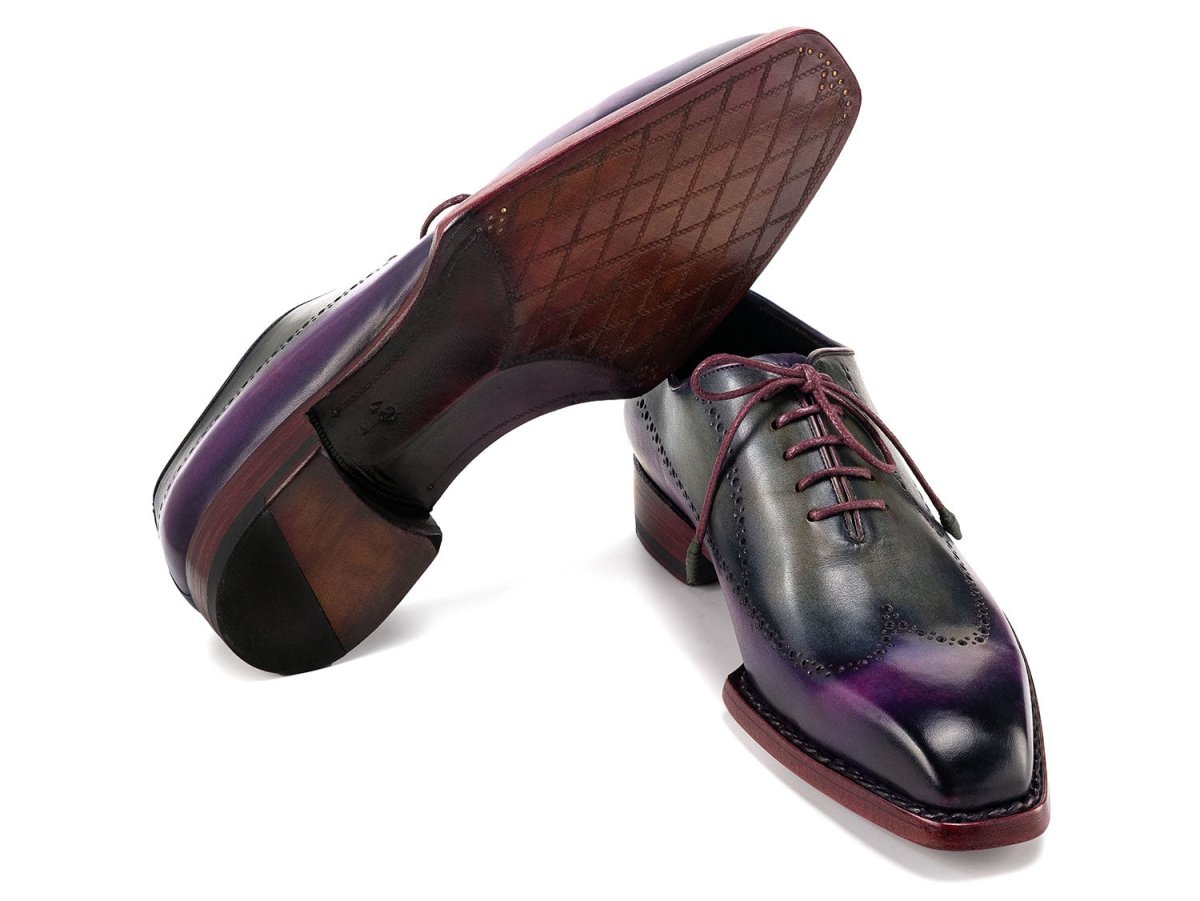 Paul Parkman Men's Goodyear Welted Wingtip Oxfords in Purple and Grey