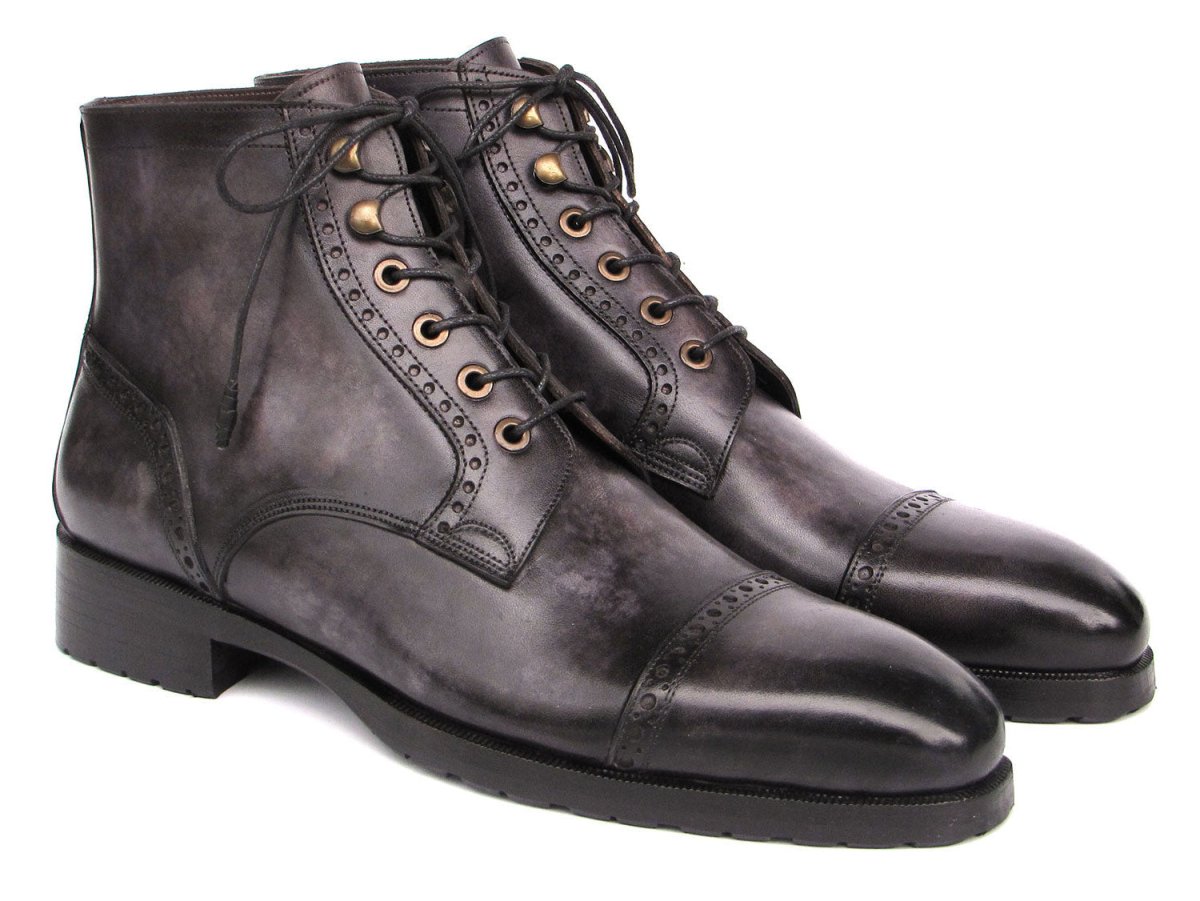 Paul Parkman Men's Gray and Black Hand Painted Cap Toe Boots (IDBT9566 GRY)