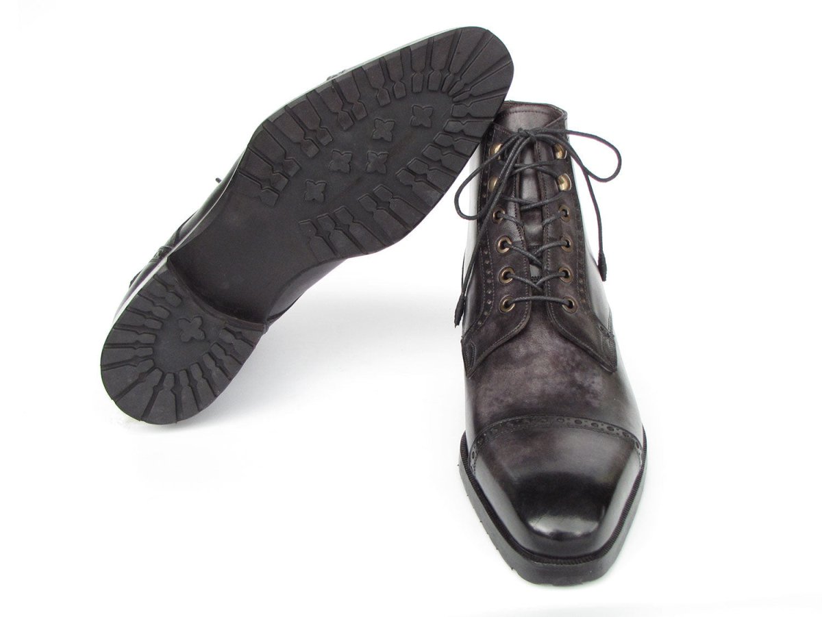 Paul Parkman Men's Gray and Black Hand Painted Cap Toe Boots