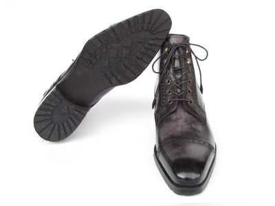 Paul Parkman Men's Gray and Black Hand Painted Cap Toe Boots