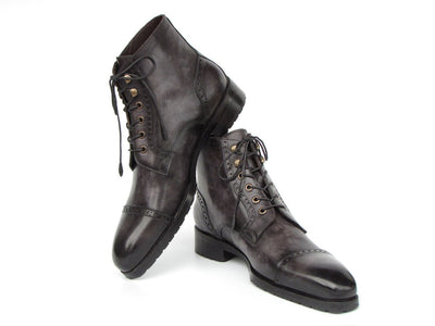 Paul Parkman Men's Gray and Black Hand Painted Cap Toe Boots