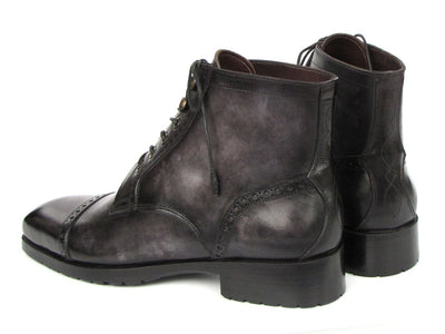 Paul Parkman Men's Gray and Black Hand Painted Cap Toe Boots