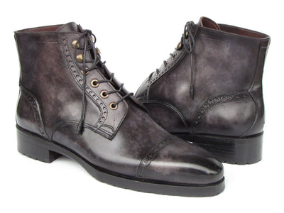 Paul Parkman Men's Gray and Black Hand Painted Cap Toe Boots