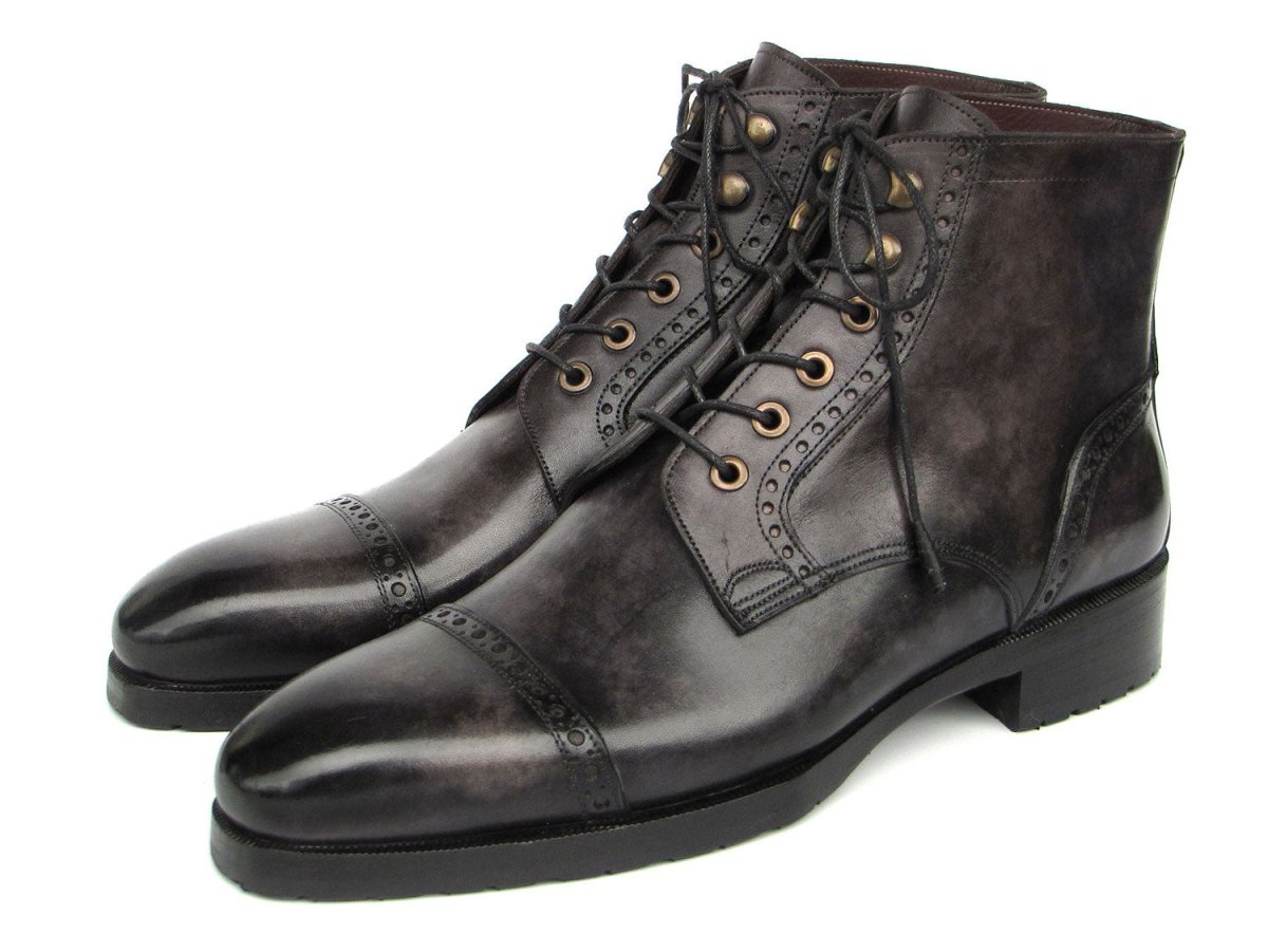 Paul Parkman Men's Gray and Black Hand Painted Cap Toe Boots