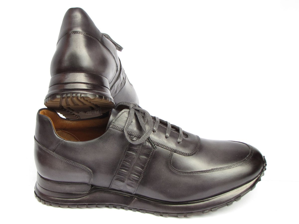 Paul Parkman Men's Gray and Black Patina Sneakers (IDLP207GRY)