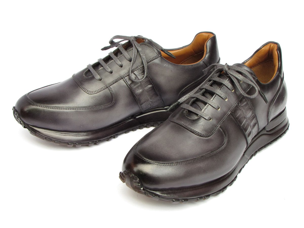 Paul Parkman Men's Gray and Black Patina Sneakers (IDLP207GRY)