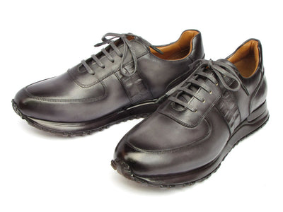 Paul Parkman Men's Gray and Black Patina Sneakers (IDLP207GRY)