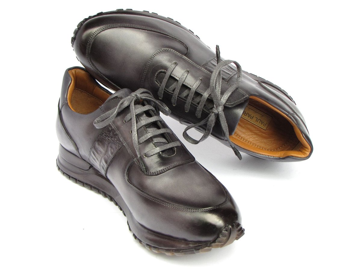 Paul Parkman Men's Gray and Black Patina Sneakers (IDLP207GRY)