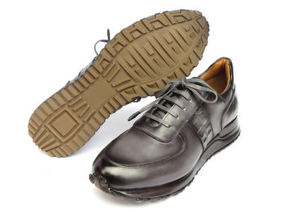 Paul Parkman Men's Gray and Black Patina Sneakers (IDLP207GRY)