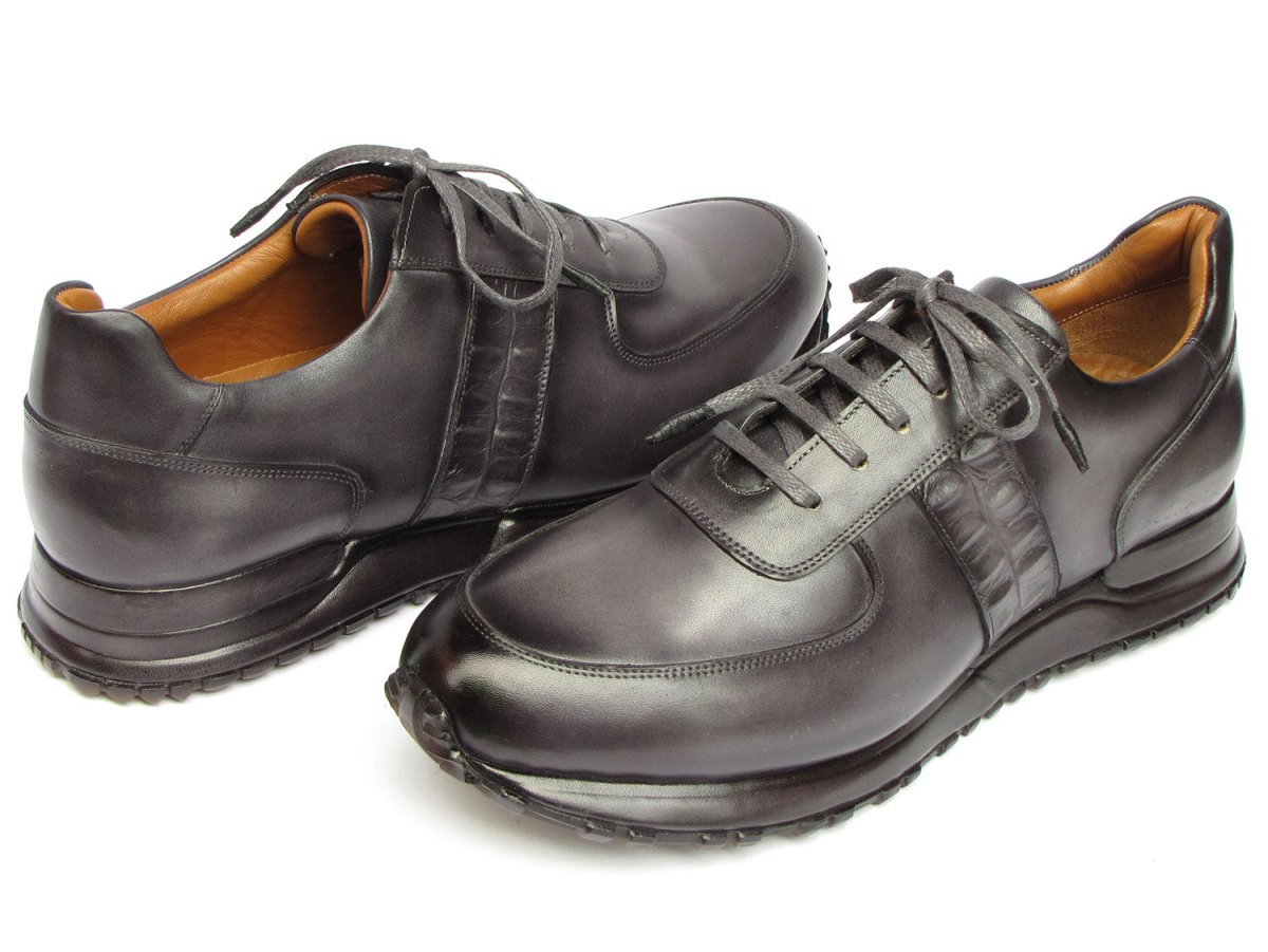 Paul Parkman Men's Gray and Black Patina Sneakers (IDLP207GRY)