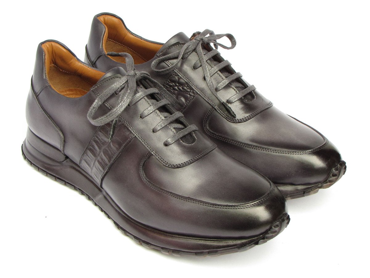 Paul Parkman Men's Gray and Black Patina Sneakers (IDLP207GRY)