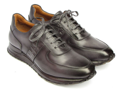 Paul Parkman Men's Gray and Black Patina Sneakers (IDLP207GRY)