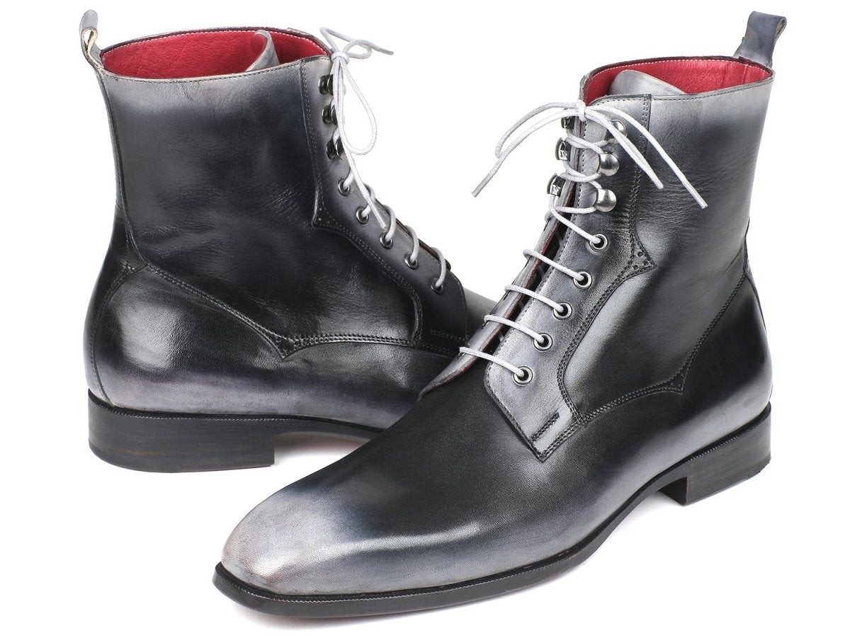 Paul Parkman Men's Gray Burnished Leather Lace - Up Boots (IDBT535 - GRY)