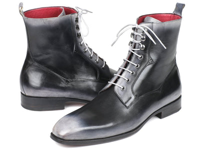 Paul Parkman Men's Gray Burnished Leather Lace - Up Boots (IDBT535 - GRY)