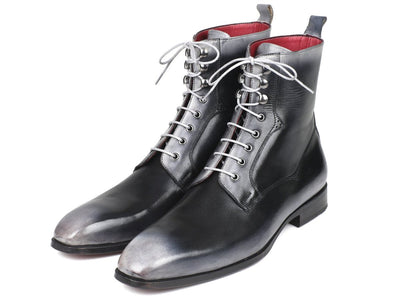 Paul Parkman Men's Gray Burnished Leather Lace - Up Boots (IDBT535 - GRY)