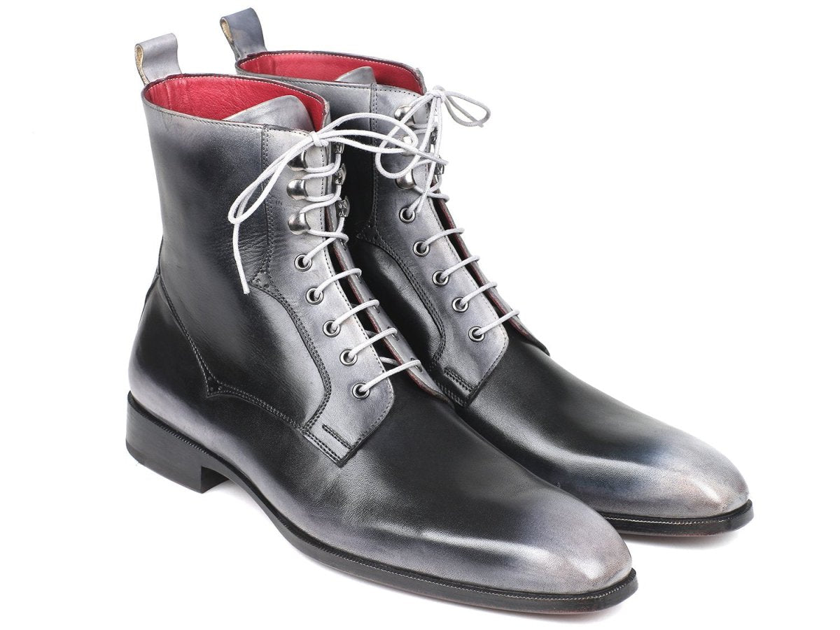 Paul Parkman Men's Gray Burnished Leather Lace - Up Boots (IDBT535 - GRY)