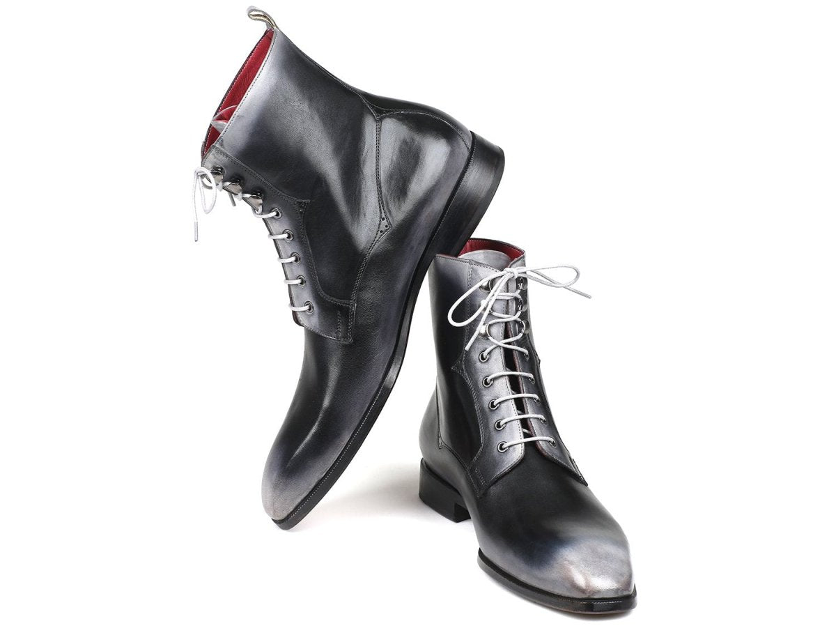 Paul Parkman Men's Gray Burnished Leather Lace - Up Boots (IDBT535 - GRY)